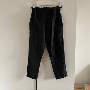 Linen Paperbag Pants in Black